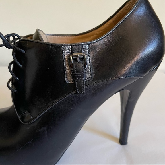 Authentic LONGCHAMP Black Leather Debies LM CUIR Heeled Booties 37 7 $585 - Picture 3 of 7